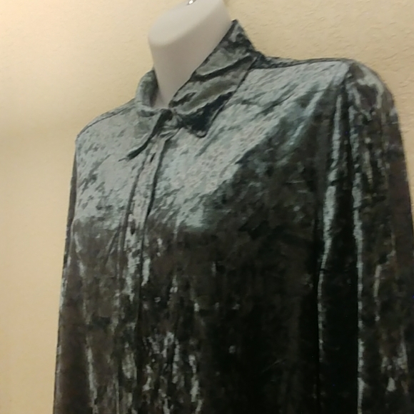Investments Petites Slate Crushed Velvet L/S Top - Picture 3 of 8